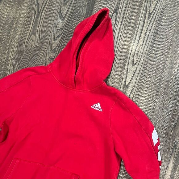 Adidas Youth Sweatshirt Hooded Pocket Front Pullover Logo Print Red Size XL - Picture 2 of 7
